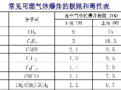 常見可燃氣體爆炸的極限和毒性表excel表格下載